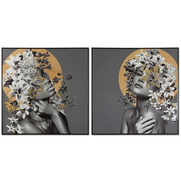 Cadre Home ESPRIT Fleurs Moderne 100 x 3,5 x 100 cm (2 Unités)