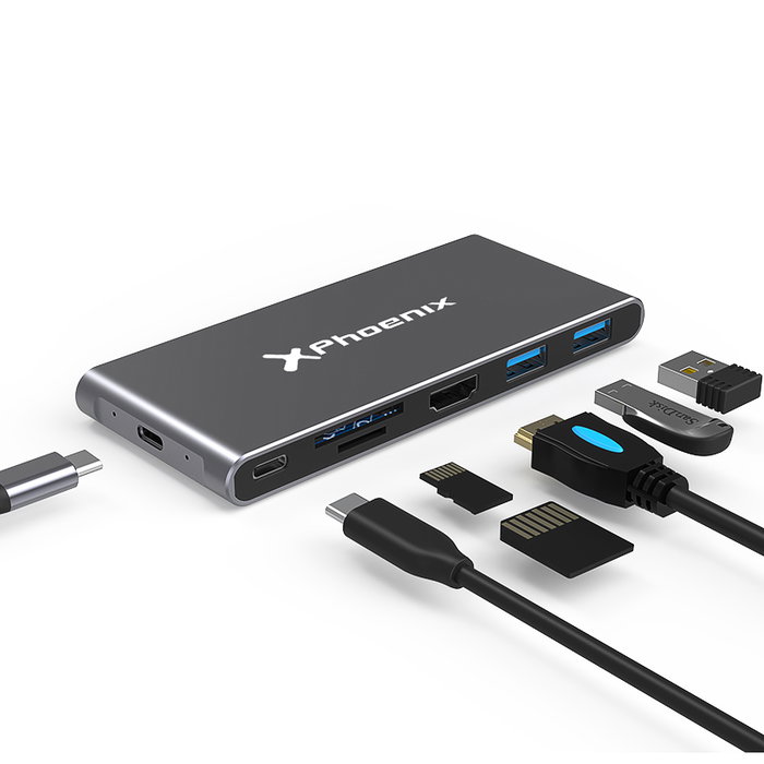 Phoenix Technologies Hub 7 en 1 avec boîtier SSD M.2 et USB-C Phoenix Technologies Hub 7 en 1 avec boîtier SSD M.2 et USB-C