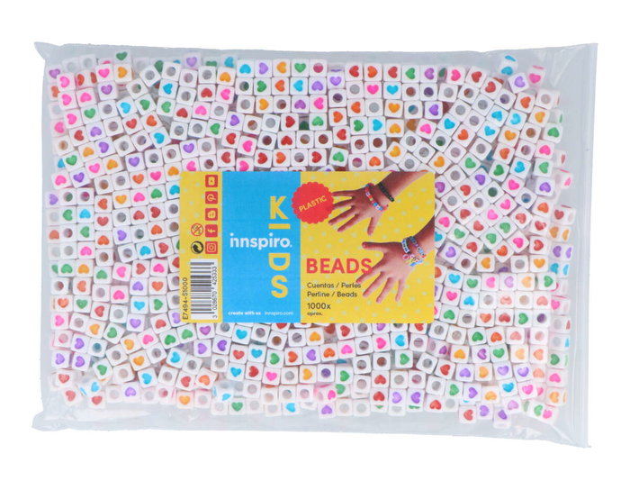 Innspiro Perles en plastique Cubes Coeurs Multicolor Opaco 7mm