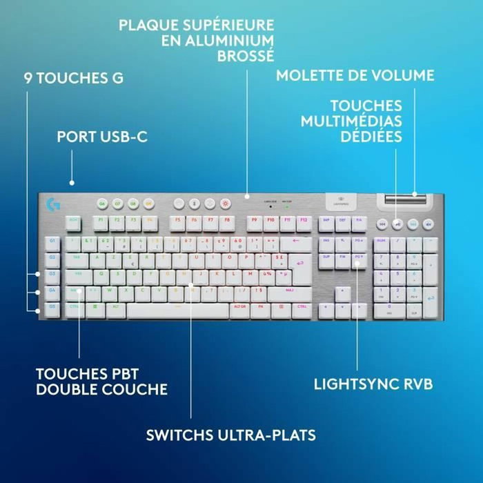 Logitech G G915 X Clavier Gamer Sans Fil Tactile AZERTY Blanc Logitech G G915 X Clavier Gamer Sans Fil Tactile AZERTY Blanc