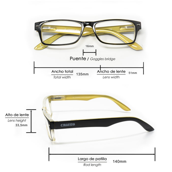 EL CHARRO Lunettes de lecture Kansas Noir / Jaune +2,0