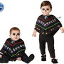 Poncho Déguisement Bébé Enfant Calavera Mexicain Multicolore Halloween Fiesta 6-12 Mois - Polyester Noir