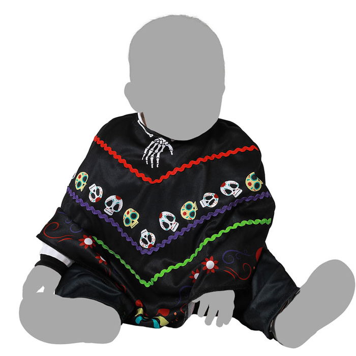 Poncho Déguisement Bébé Enfant Calavera Mexicain Multicolore Halloween Fiesta 6-12 Mois - Polyester Noir