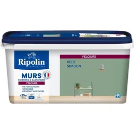 Ripolin Peinture Intérieure Acrylique Lessivable Haute Opacité - Vert Simsun - 2,5L - Rendement 25 m² - Pour Murs, Bois et Radiateurs