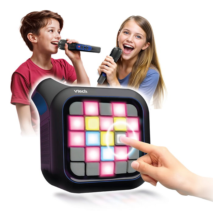 V-Tech Enceinte Karaoke Bluetooth avec Lumières Disco, 40 W, 2 Microphones Sans Fil, Fonctions Chœurs et Changement de Voix - Modèle 80-581767 V-Tech Enceinte Karaoke Bluetooth avec Lumières Disco, 40 W, 2 Microphones Sans Fil, Fonctions Chœurs et Changement de Voix - Modèle 80-581767