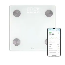 Livoo DOM528W - Pèse-personne impédancemètre connecté Bluetooth - 180 kg max - 17 indicateurs de santé - Écran LED - 8 profils utilisateurs - Blanc