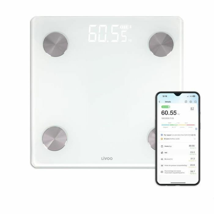 Livoo DOM528W Pese-personne impédancemètre connecté Blanc Livoo DOM528W Pese-personne impédancemètre connecté Blanc