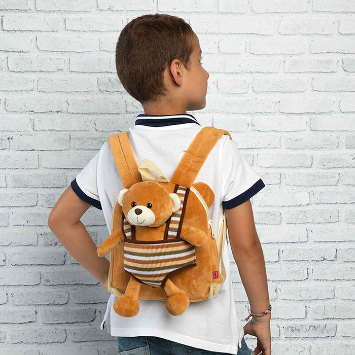PERLETTI Mochila reversible pour enfant avec peluche ours Benji 25 cm - Taille 25x22x5 cm PERLETTI Mochila reversible pour enfant avec peluche ours Benji 25 cm - Taille 25x22x5 cm