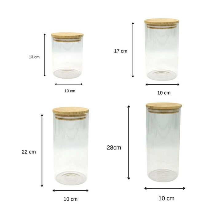 Fackelmann Set de 4 boîtes de conservation en verre et bambou