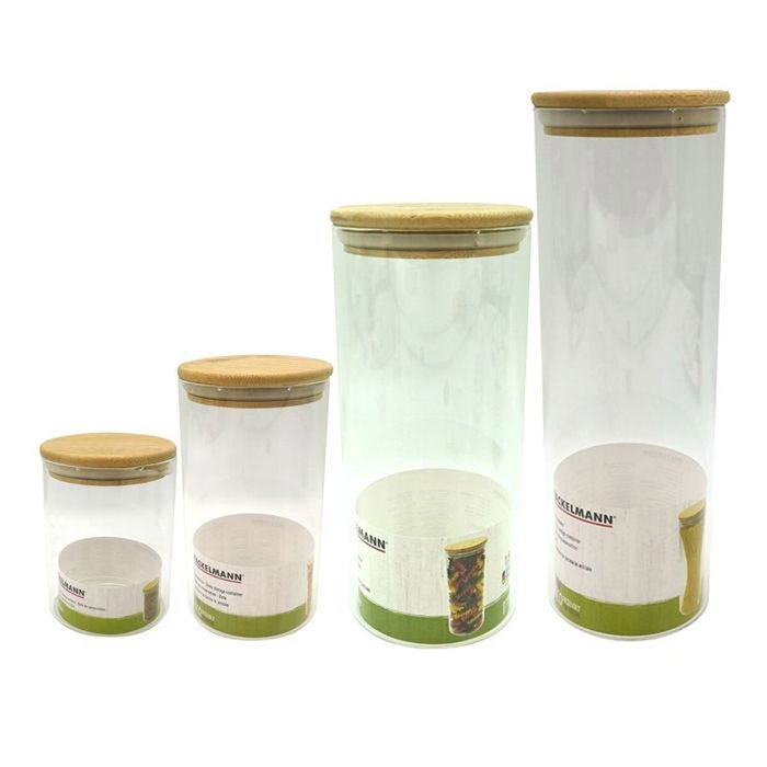 Fackelmann Set de 4 boîtes de conservation en verre et bambou