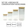 Fackelmann - Set de 4 boîtes de conservation en verre avec couvercles hermétiques en bambou - 0.9L, 1.15L, 1.5L, 2L - Pour aliments secs (riz, pâtes, café)