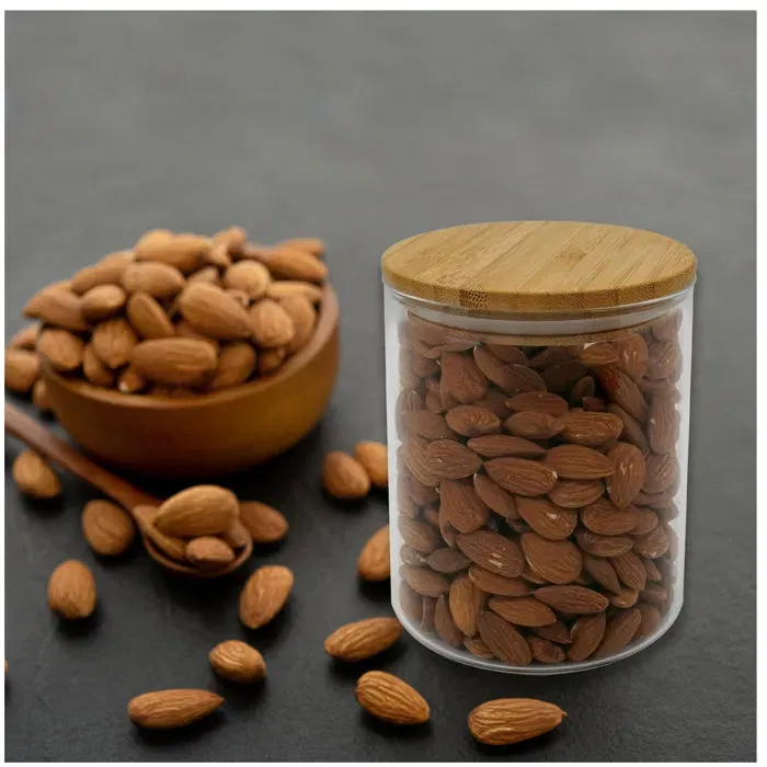 Fackelmann - Set de 4 boîtes de conservation en verre avec couvercles hermétiques en bambou - 0.9L, 1.15L, 1.5L, 2L - Pour aliments secs (riz, pâtes, café)