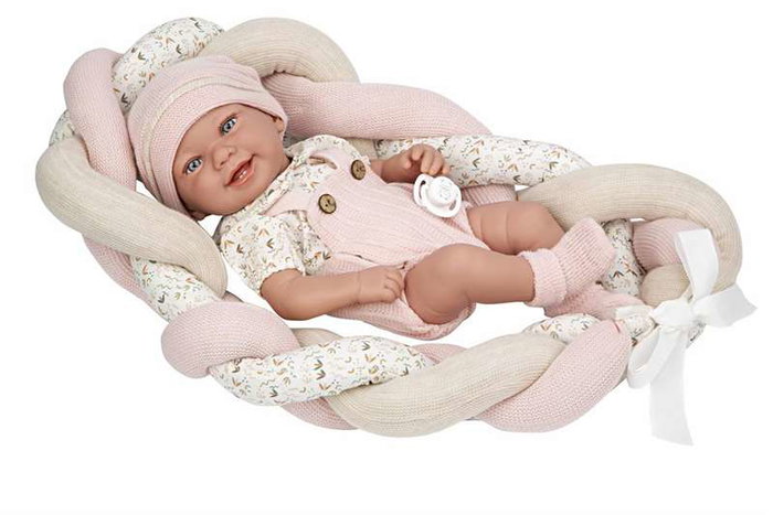 Muñecas Arias - Poupée Elegance 42 cm Zoe Rose avec coussin, corps en vinyle, fille