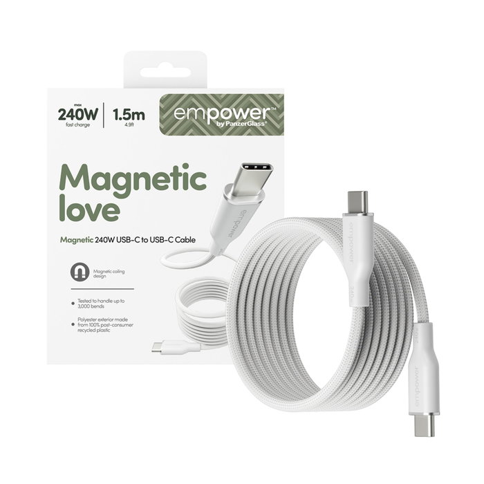 PanzerGlass empower Magnetic 240W USB-C vers USB-C 1,5m blanc/argent