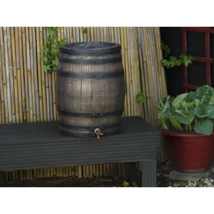 Nature Récupérateur d'Eau - Barrique 50 L, PE Rotomoulé, Robinet et Couvercle Inclus, 54 x 42 cm, pour Jardin Durable et Esthétique