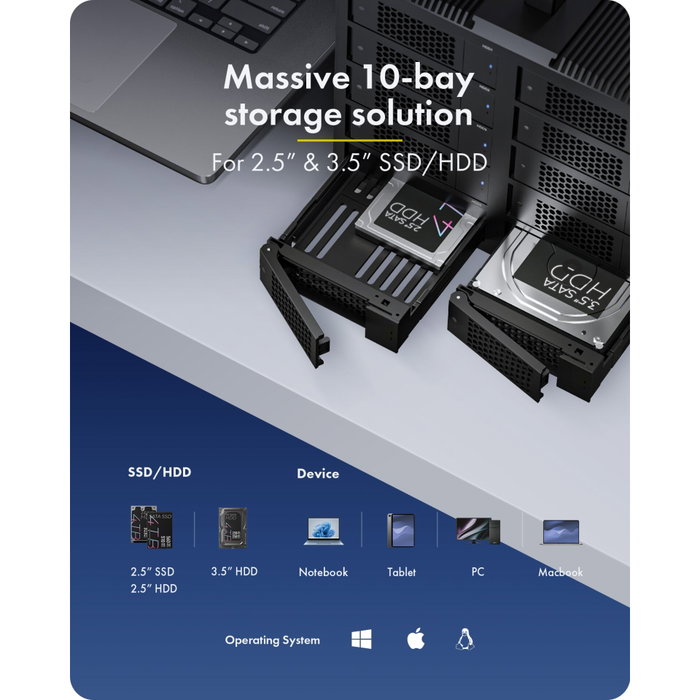 Icy ICY BOX Diamond Case 3710 - Boîtier 10 Baies SATA 2,5/3,5 pouces USB-C