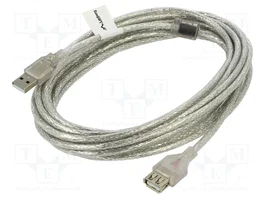 LANBERG Câble USB 2.0 transparent 5m USB A socle vers USB A prise