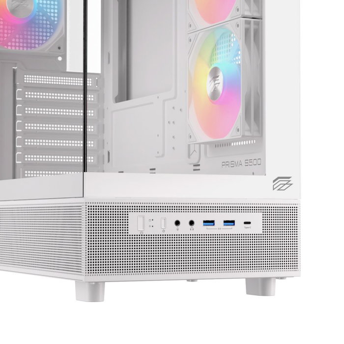 Einarex PRISMA S500 RGB White Boîtier PC ATX Moyen Tour Vitré Blanc 3 Ventilateurs 120 mm RGB Réf EXCS-PR-500R-W