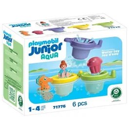 Playmobil 71776 Junior Aqua & Tinti - Ensemble de bain flottant avec tasses, animaux marins et personnage - Jouet pour bébé dès 12 mois - 6 pièces