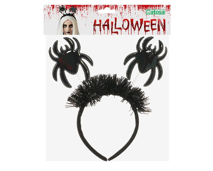 Diadema Araignées pour Halloween Noir Adulte Femme - Ornement avec Deux Araignées à Paillettes et Ressorts Animés