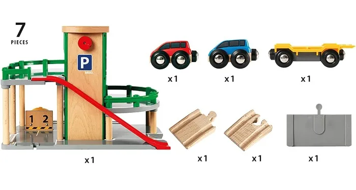 BRIO World - Garage Rail et Route Ravensburger 3 Niveaux avec Ascenseur et Trappe à Bouton - Jeu de Construction Mixte dès 3 Ans