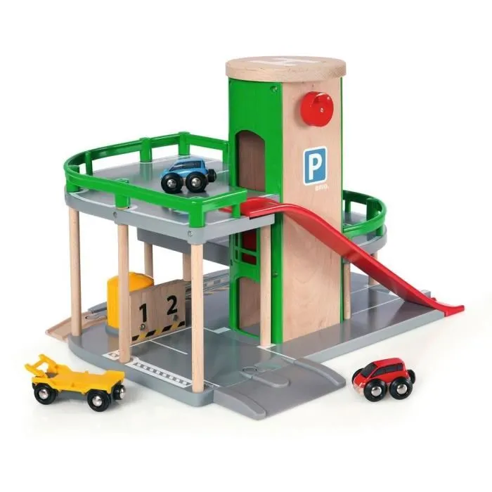 BRIO World - Garage Rail et Route Ravensburger 3 Niveaux avec Ascenseur et Trappe à Bouton - Jeu de Construction Mixte dès 3 Ans