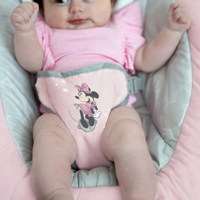 Disney Baby Minnie Transat vibrant Rosy Skies avec arche de jouets d'éveil amovible, 8 mélodies, vibrations et cale-tête, pour bébé 0-6 mois