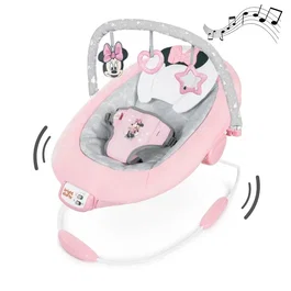 Disney Baby Minnie Transat vibrant Rosy Skies avec arche de jouets d'éveil amovible, 8 mélodies, vibrations et cale-tête, pour bébé 0-6 mois