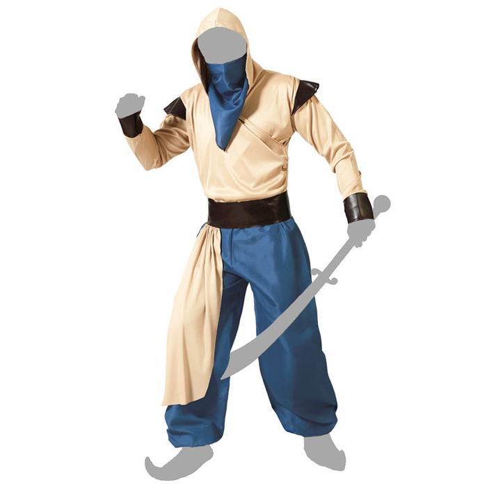 Déguisement Arabe Homme Adulte Taille M-L, Bleu, avec Pantalon, Chemise, Ceinture et Foulard de Tête - Exclus de la marque : Polyester