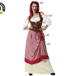 Déguisement Mesonera Adulte Femme Rouge, Ensemble 6 Pièces Veste Corset Ceinture Jupe et Pochette, Style Médiéval et Templier, Taille XS-S