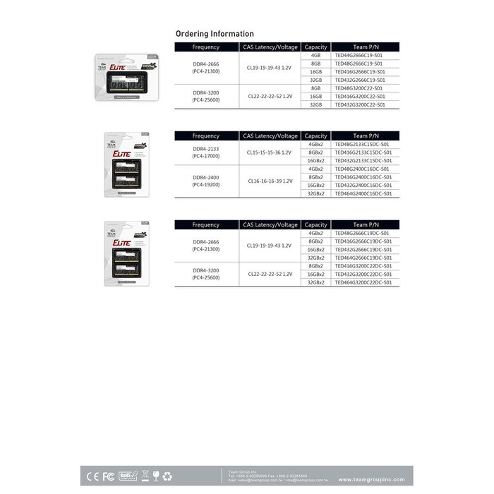 Mémoire RAM Team Group TED416G3200C22-S01 16 GB DDR4 3200 MHz CL19
