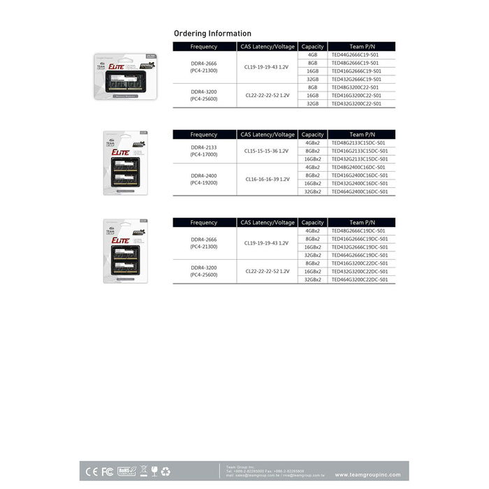 Mémoire RAM Team Group TED416G3200C22-S01 16 GB DDR4 3200 MHz CL19