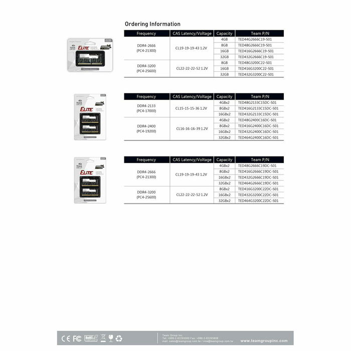 Mémoire RAM Team Group TED416G3200C22-S01 16 GB DDR4 3200 MHz CL19