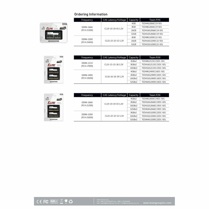 Mémoire RAM Team Group TED416G3200C22-S01 16 GB DDR4 3200 MHz CL19