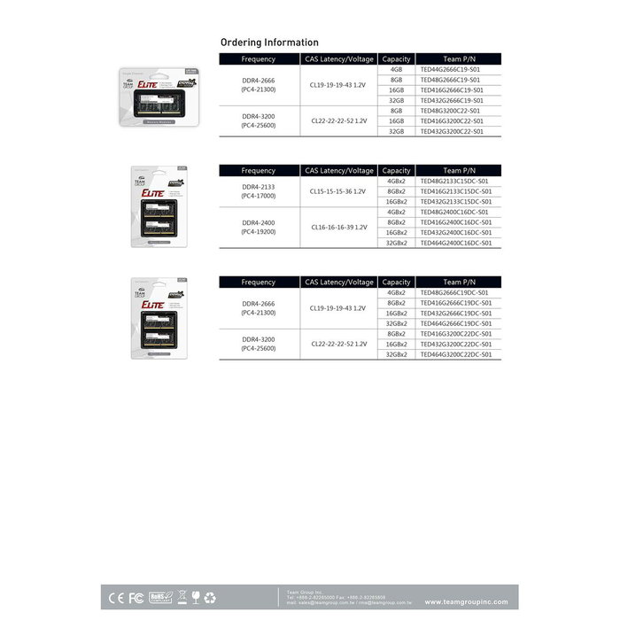 Mémoire RAM Team Group TED416G3200C22-S01 16 GB DDR4 3200 MHz CL19