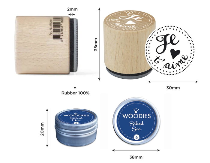 Innspiro Kit 3 Tampons Bois Amor avec Encre Bleu Turquoise