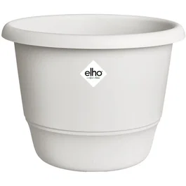 ELHO Amiga Rond 25 Pot de fleurs extérieur rond - Blanc - Ø 24.5 x H 18 cm - Résistant au gel et aux chocs - Fabriqué en plastique 100% recyclé - Avec soucoupe assortie