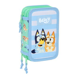 Trousse Fourre-Tout Triple Bluey Sisters Vert Eau 12,5 x 19,5 x 5,5 cm 37 Pièces