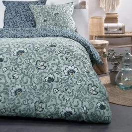 Today - Parure de lit Sunshine Bleu - 2 personnes - Housse de couette 220x240 cm + 2 taies 63x63 cm - Coton naturel 57 fils - Motifs contemporains