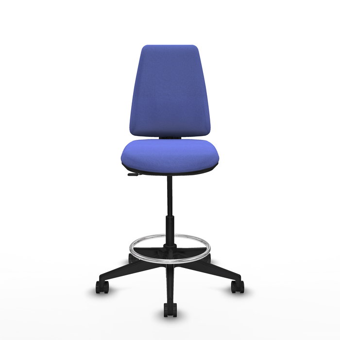 Tabouret Taburete Elche Contact permament de base Tissu Bleu clair Base pyramidale noire Sans accoudoirs Sans appui-tête Roulettes 65mm nylon