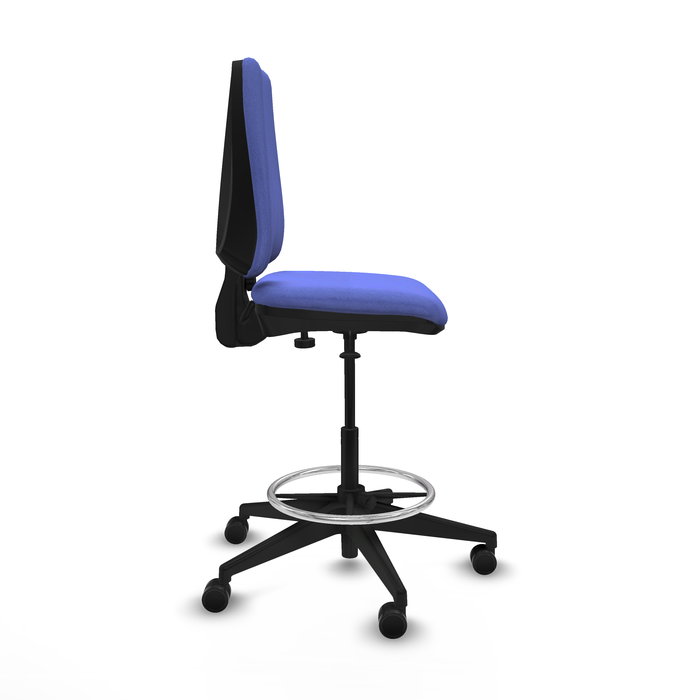 Tabouret Taburete Elche Contact permament de base Tissu Bleu clair Base pyramidale noire Sans accoudoirs Sans appui-tête Roulettes 65mm nylon