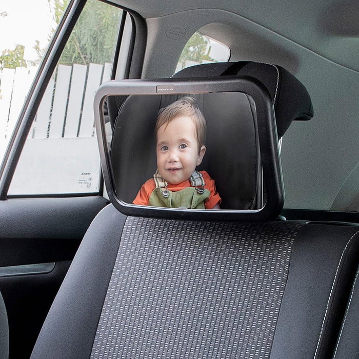 Innovagoods Miroir de surveillance bébé pour siège arrière, panoramique 360°, noir, réglable, 30x2,5x19 cm