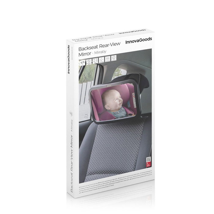 Innovagoods Miroir de surveillance bébé pour siège arrière, panoramique 360°, noir, réglable, 30x2,5x19 cm