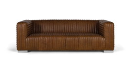 GINER Y COLOMER - Canapé 3 Places en Cuir Vintage avec Pattes en Acier - Style Moderne et Confortable - Dimensions: 220x98x67 cm - Marron