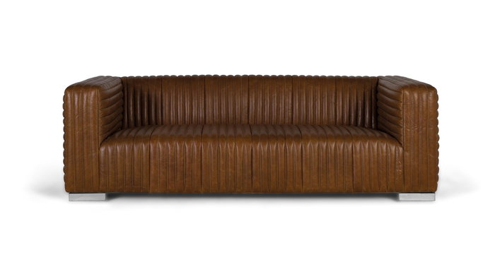 GINER Y COLOMER - Canapé 3 Places en Cuir Vintage avec Pattes en Acier - Style Moderne et Confortable - Dimensions: 220x98x67 cm - Marron GINER Y COLOMER - Canapé 3 Places en Cuir Vintage avec Pattes en Acier - Style Moderne et Confortable - Dimensions: 220x98x67 cm - Marron