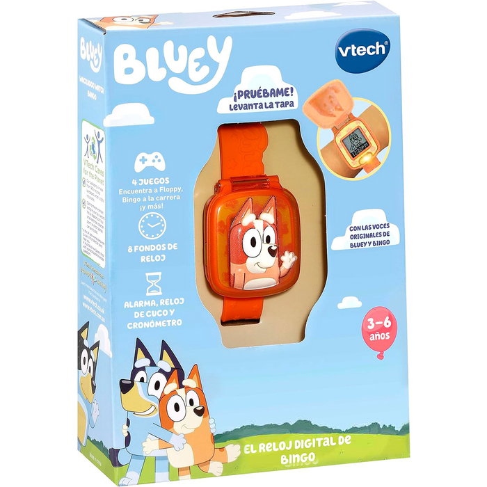 V-Tech Bluey - Montre Interactive Éducative Bingo avec Voix Originale, Chronomètre, Alarme, 4 Jeux - Apprentissage Heures, Vocabulaire - Enfant 3 ans et plus - Réf. 80-554567