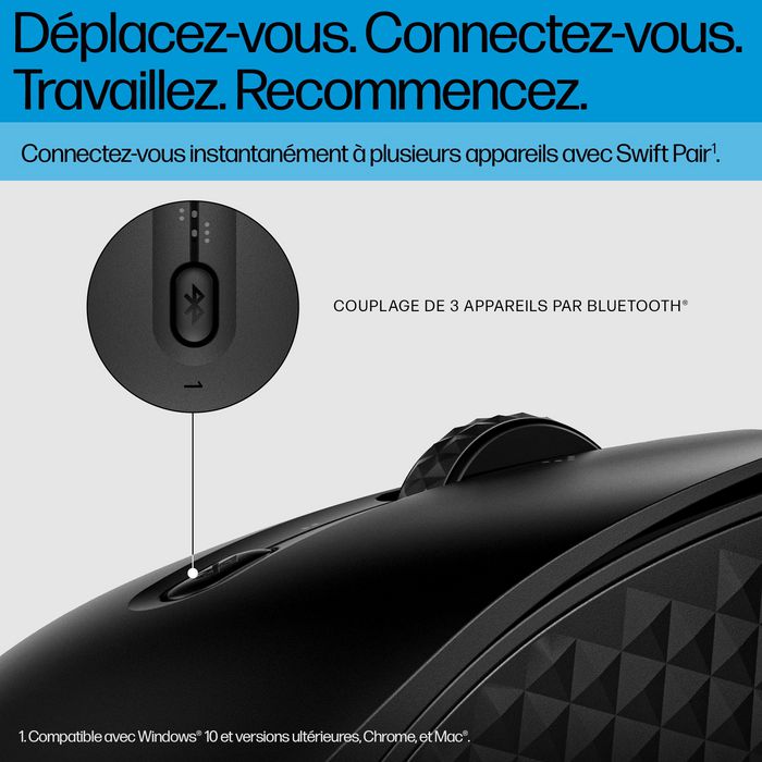 HP Souris Bluetooth 425 sans fil programmable avec 6 boutons et molette 4D - Silencieuse, pour productivité bureautique et nomade