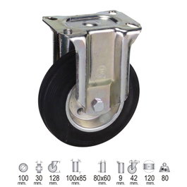 WOLFPACK LINEA PROFESIONAL Roulette industrielle caoutchouc noir fixe 100 mm