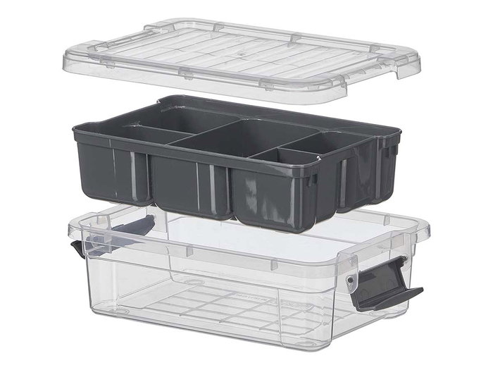 KIPIT Boîte organisatrice anthracite et transparente 5 compartiments 1,2L KIPIT Boîte organisatrice anthracite et transparente 5 compartiments 1,2L
