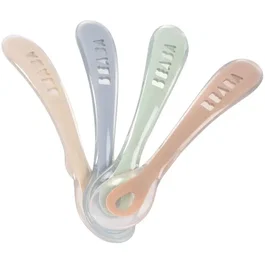 Beaba Lot de 4 cuillères 2ème âge en silicone - Gris et vert sauge